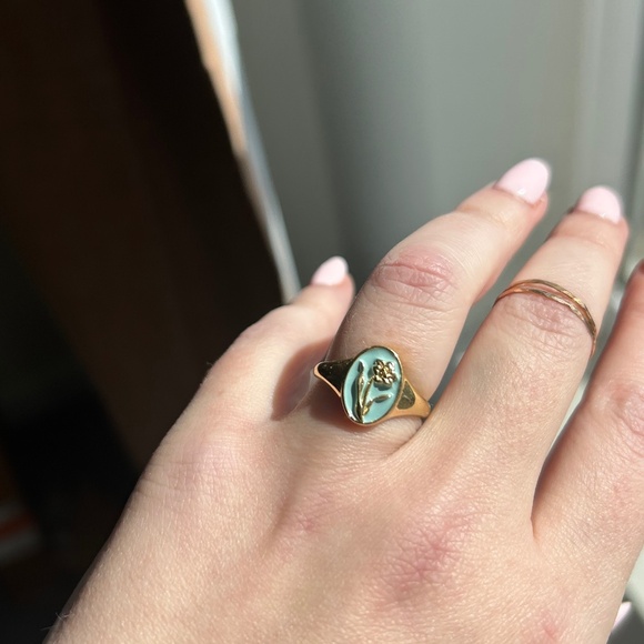 Local Eclectic For You, With Love Enamel March Birth Flower Signet Ring Size 7 - Picture 2 of 2